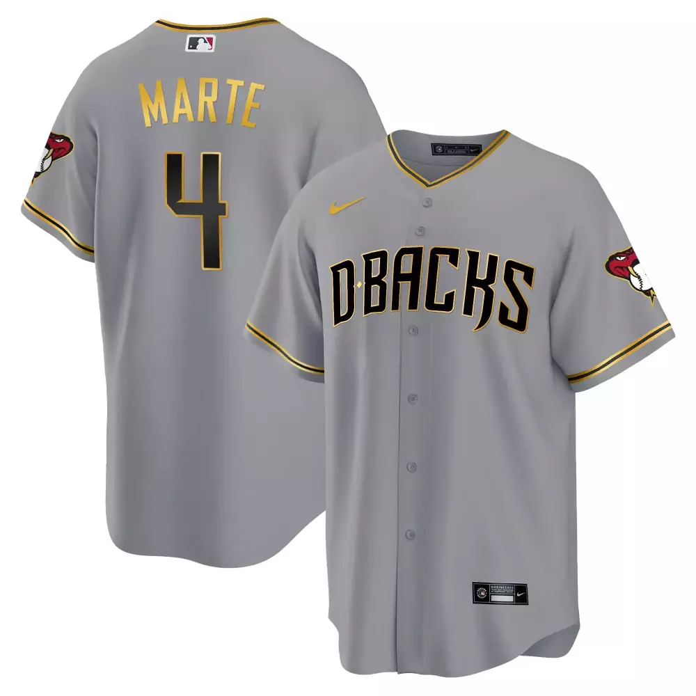 Ketel Marte 4 Diamondbacks Jersey Gray Men Black Gold Stitched