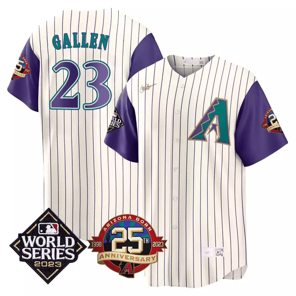 Zac Gallen 23 Jersey White World Series Arizona Diamondbacks 2023 Men Purple Teal