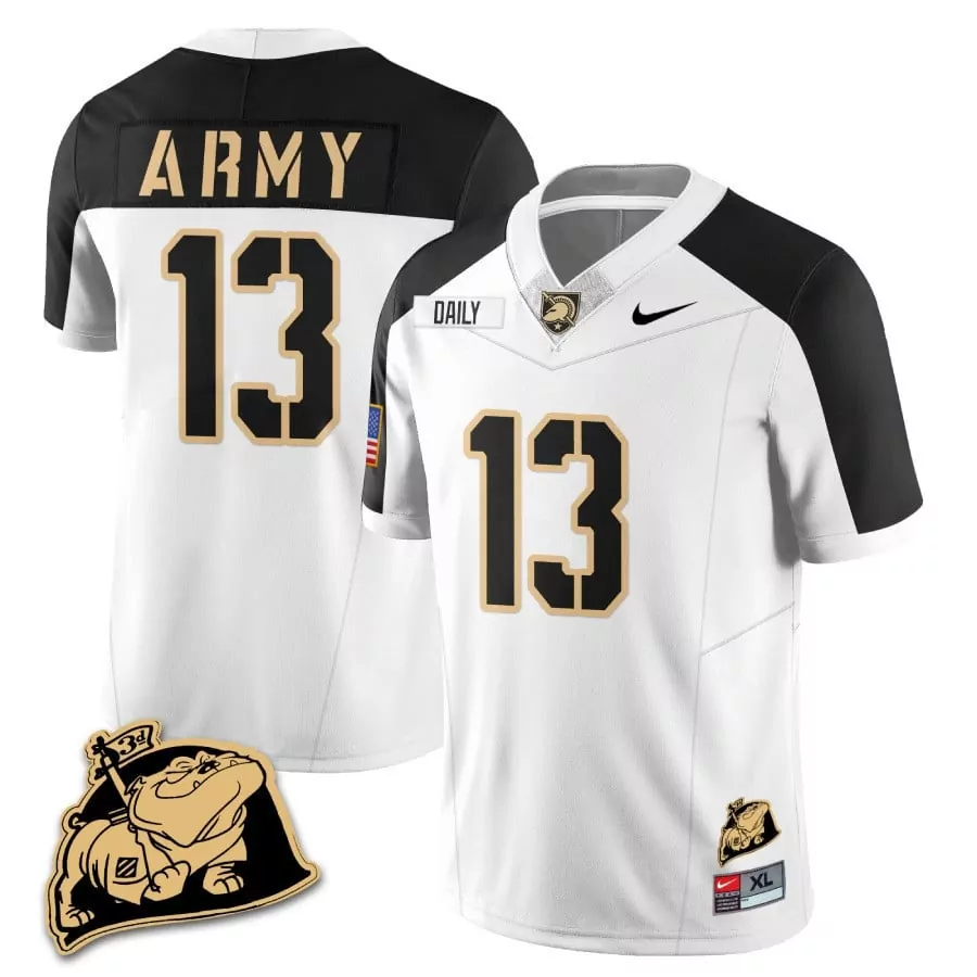 Bryson Daily 13 Jersey White Army Black Knights Us Flag Mascot Men Gold Alternate