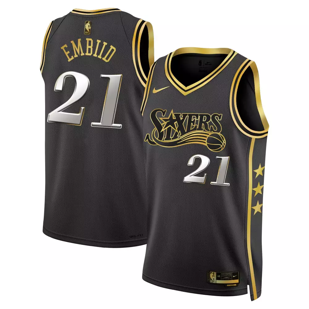 Joel Embiid 21 76ers Jersey Black Men Gold Silver Swingman All Stitched