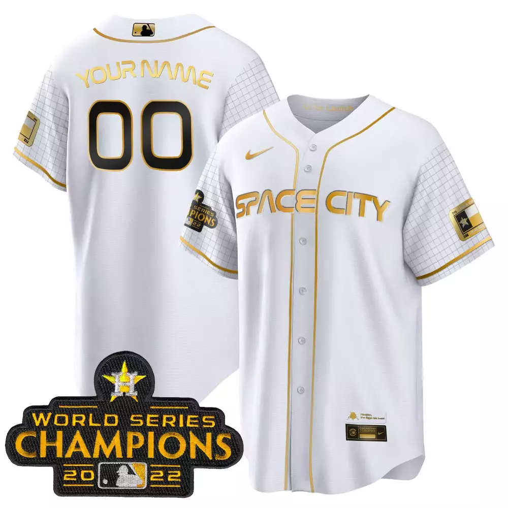 Custom Space City Jersey White World Series Champions 2022 Men Gold Black Cool All