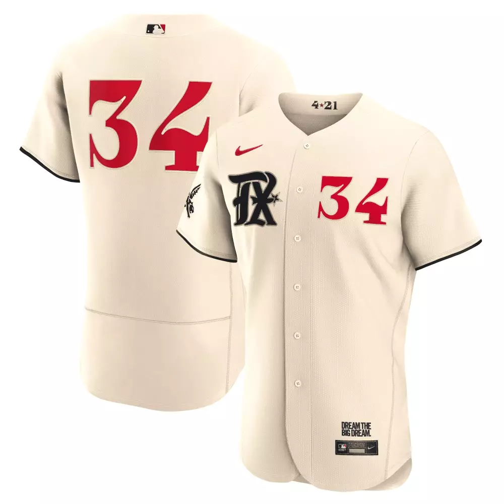 Custom Texas Rangers 34 Jersey Cream "dream Big Dream" Tag Men Red Black All Stitched