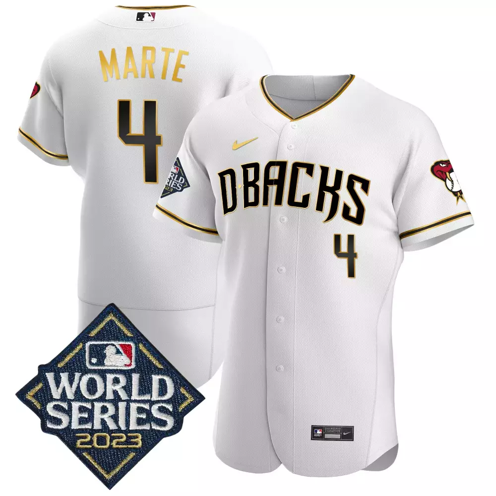 Ketel Marte 4 Diamondbacks Jersey White World Series 2023 Men Black Gold All Stitched