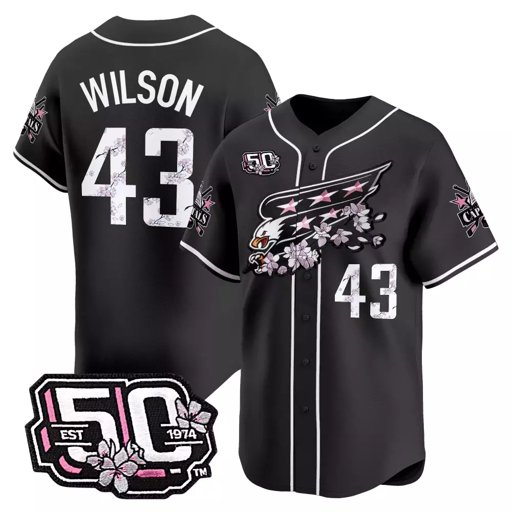 Wilson 43 Capitals Jersey Black 50th Anniversary Men White Pink Vapor Stitched