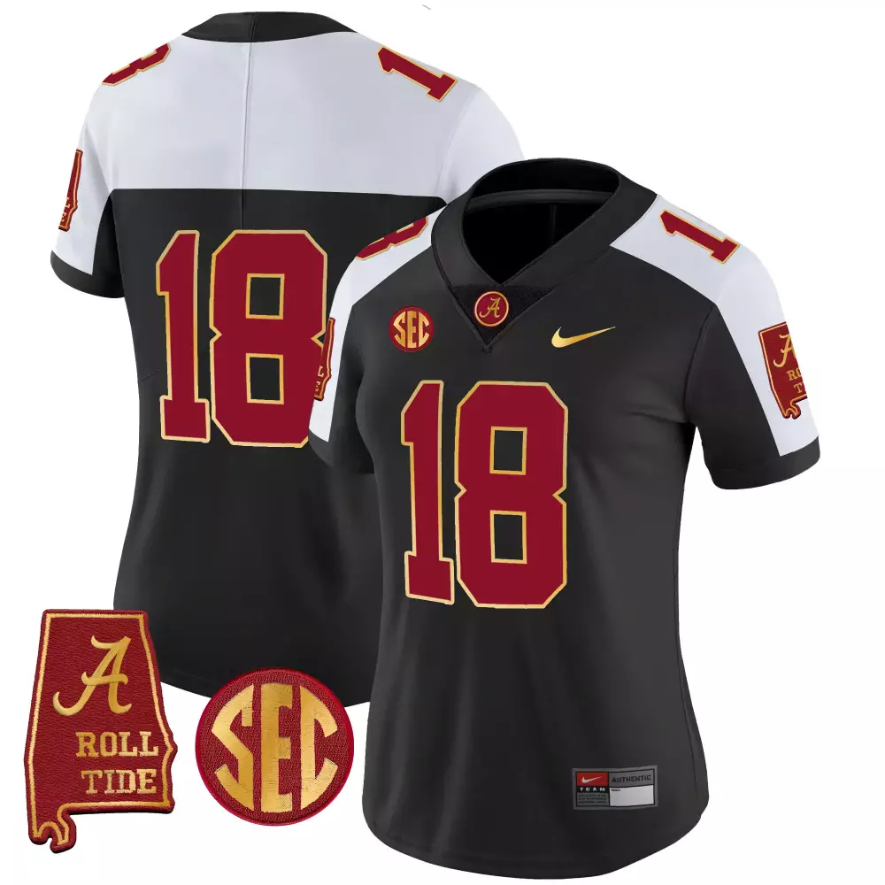 Custom Alabama Crimson Tide 18 Jersey Black Roll Women Maroon White Gold Alternate