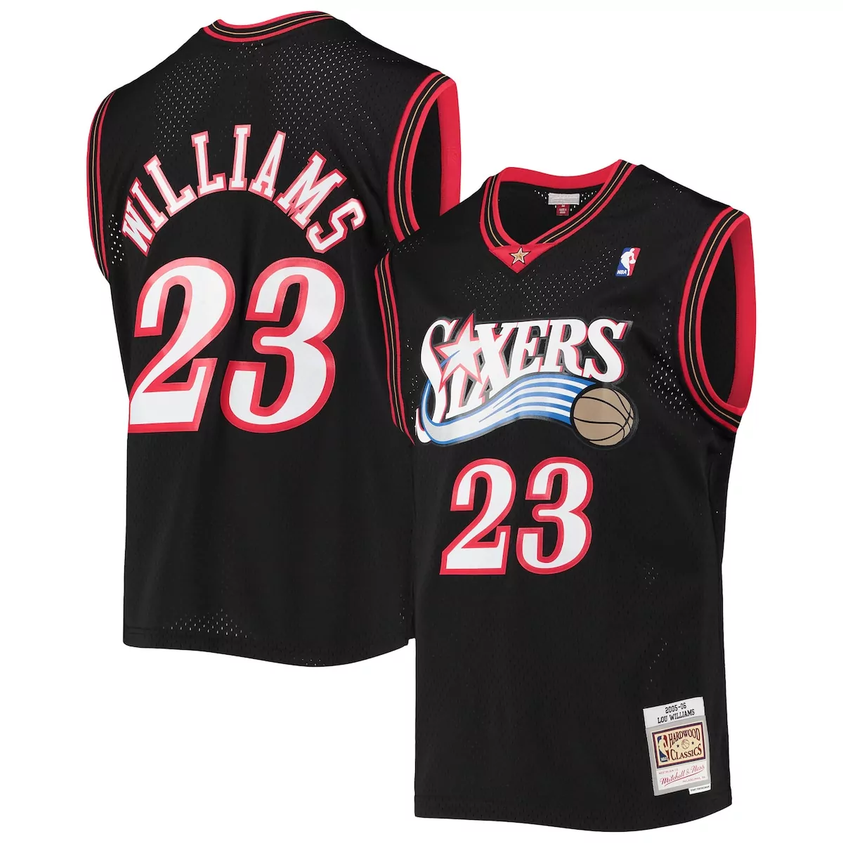 Lou Williams 23 Jersey Black Hardwood Classics Philadelphia 76ers Men Red White Blue
