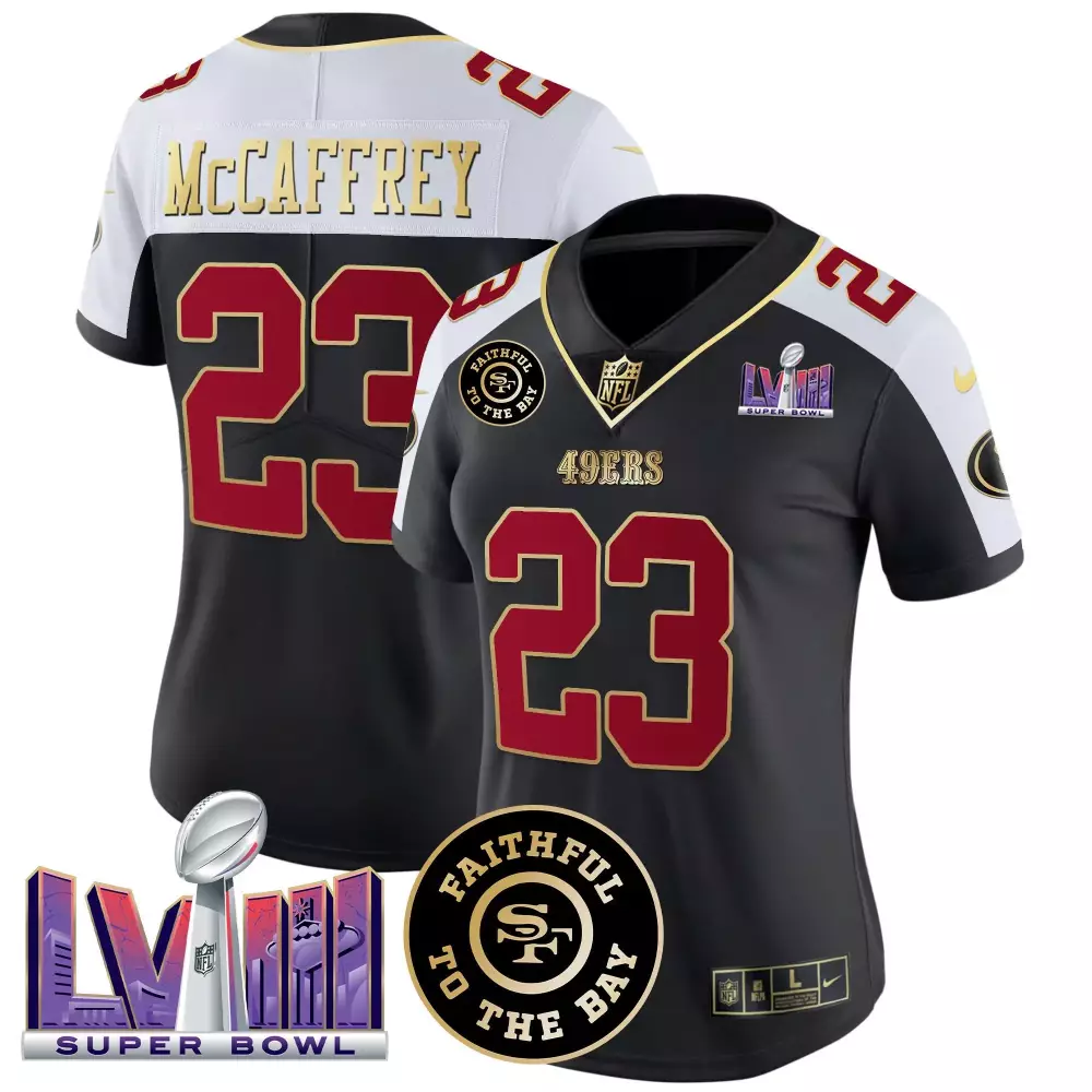 Christian Mccaffrey 23 49ERS Jersey Black Super Bowl Lviii Men Replica Alternate