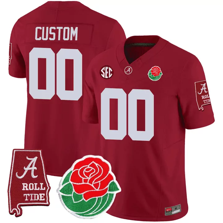 Custom Alabama Jersey Crimson Rose Bowl Roll Tide Men White All Stitched