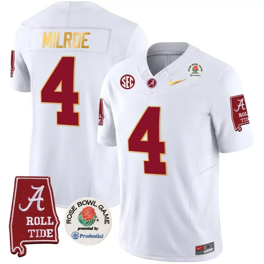 Jalen Milroe 4 Jersey White Rose Bowl Game Alabama Crimson Tide 'a' Roll Men Red