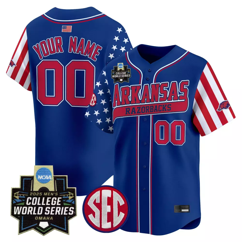 Custom Arkansas Razorbacks Jersey Blue College World Series 2025 Men Split Design