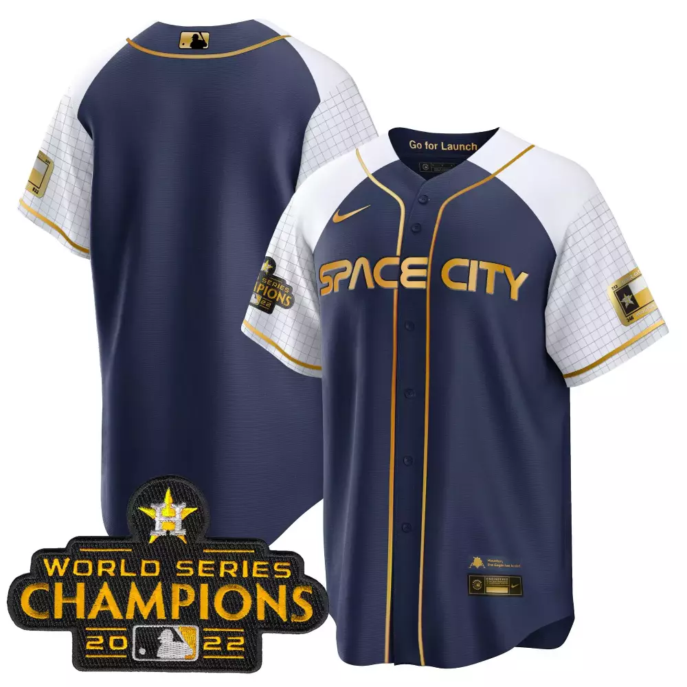 Space City Houston Astros Jersey Navy Blue World Series Champions 2022 Men Split Design