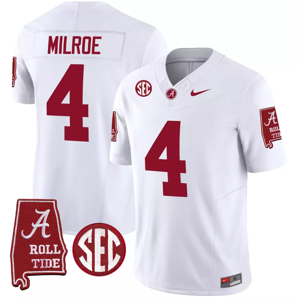 Jalen Milroe 4 Jersey White Alabama Crimson Tide Men Vapor Limited v5 All Stitched