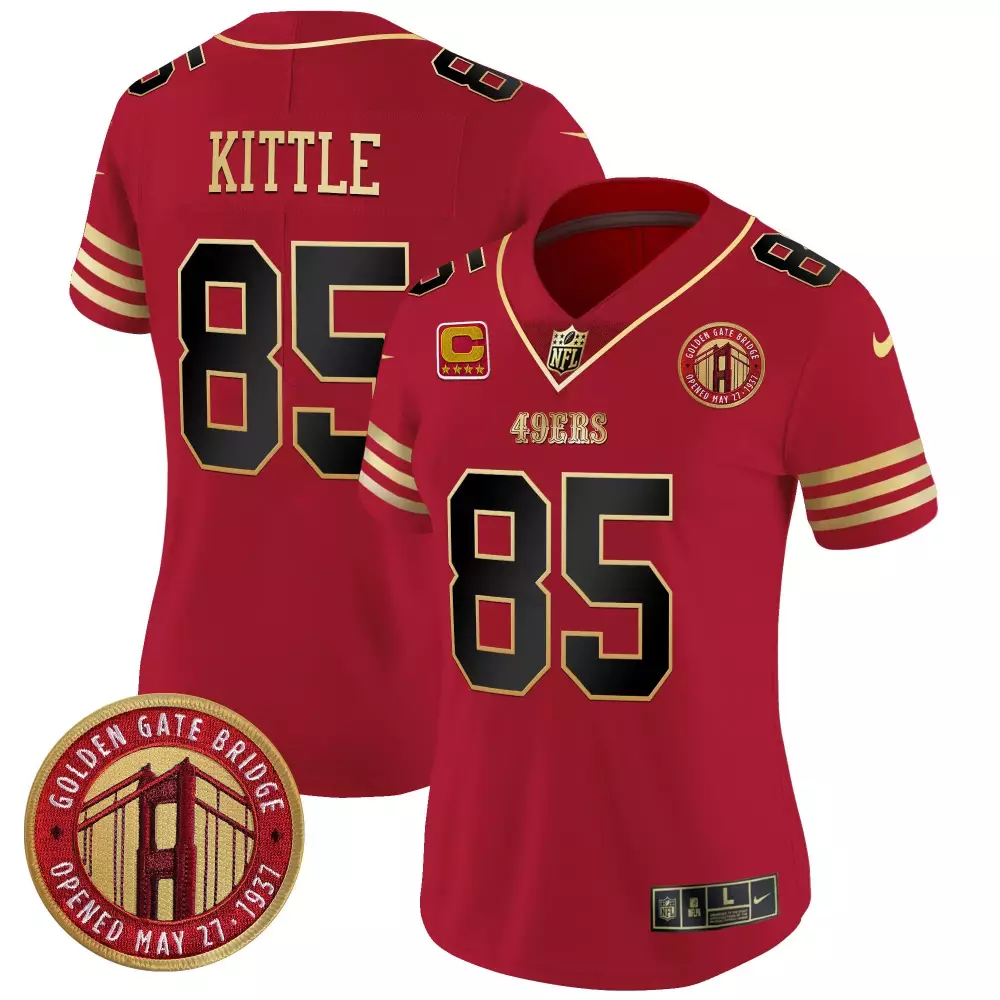 George Kittle 85 49ERS Jersey Red Golden Gate Bridge Men Replica Gold Vapor Limited