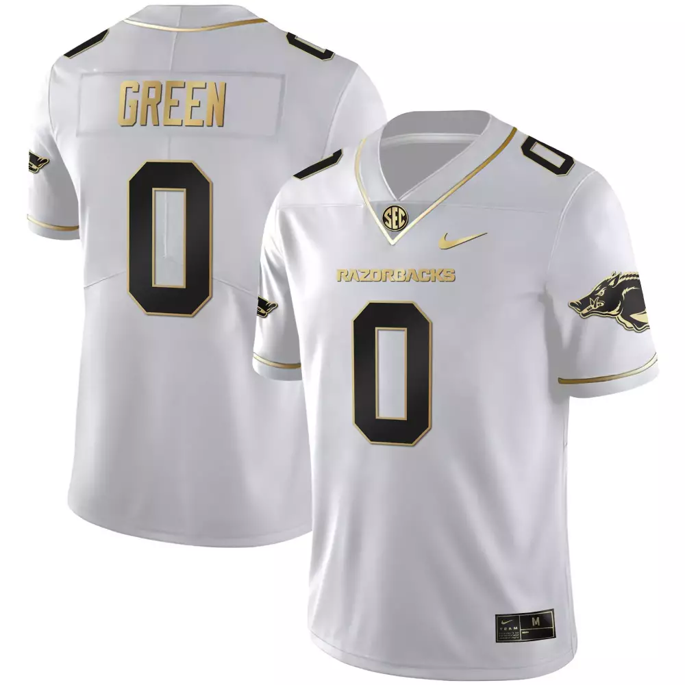 Green Arkansas Razorbacks Jersey White Men Black Gold All Stitched Vapor