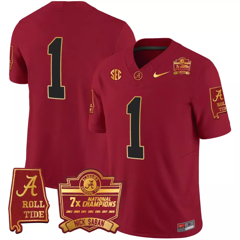 Nick Saban 1 Alabama Crimson Tide Jersey National Championship 7x Champions 2020