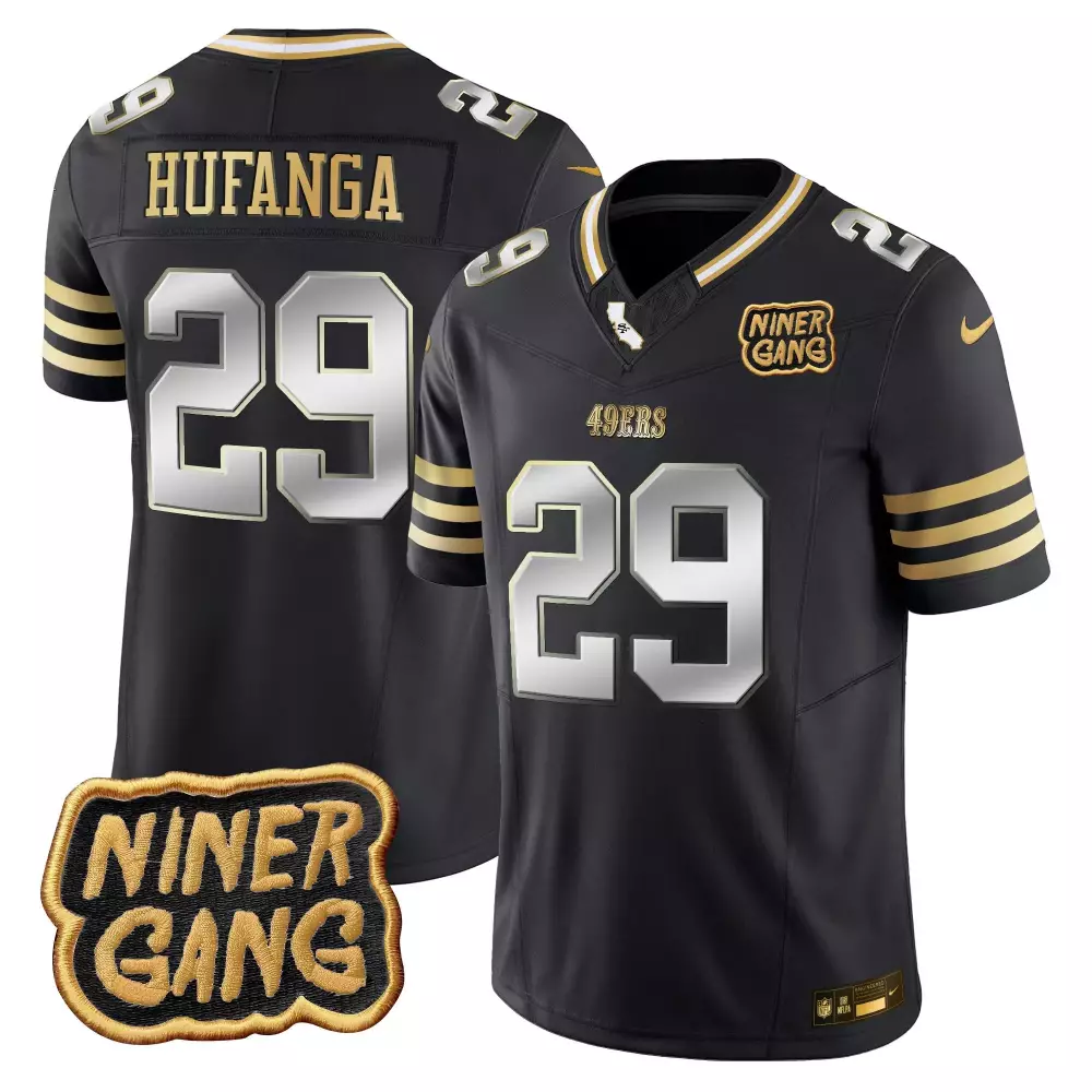 Talanoa Hufanga 29 49ERS Jersey Black Niner Gang 2023 Men Gold Silver Limited Vapor