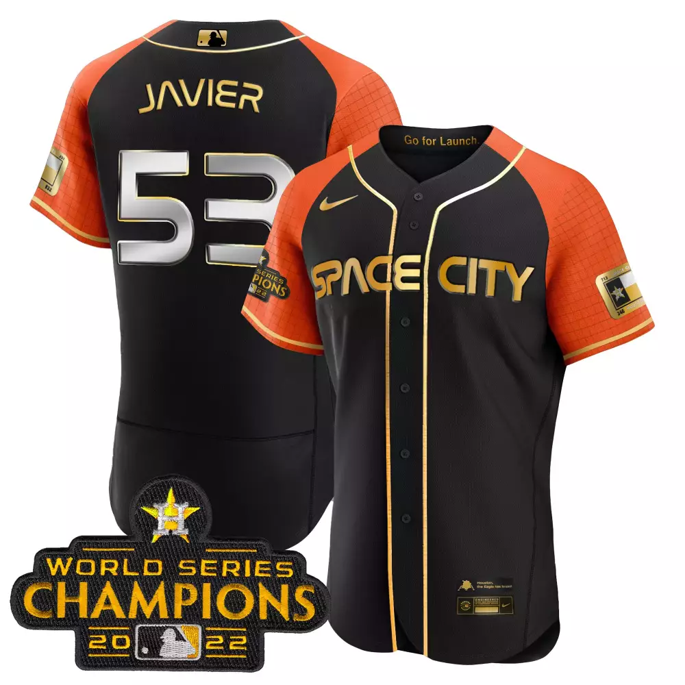 Cristian Javier 53 Space City Jersey Black World Series Champions 2022 Men Split Design