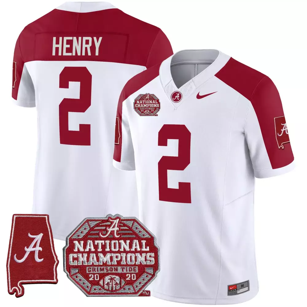 Derrick Henry 2 Jersey White Alabama Crimson Tide National Champions 2020 State Outline