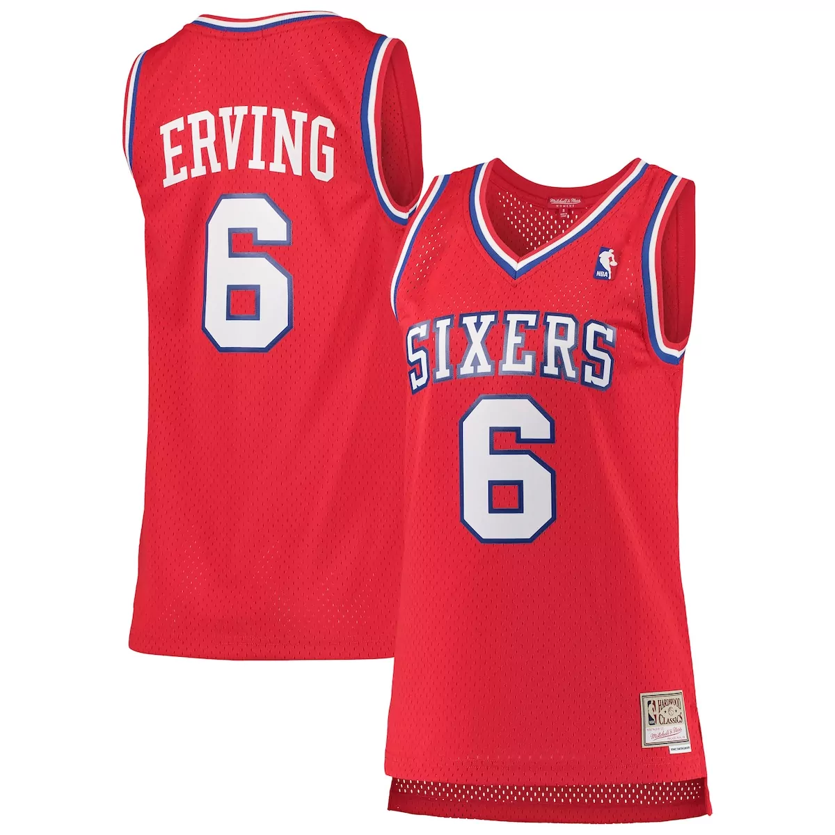 Julius Erving 6 76ERS Jersey Red Men White Blue Hardwood Classics