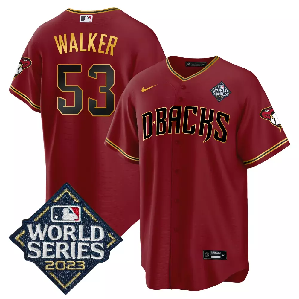 Walker 53 Arizona Diamondbacks Jersey Maroon 2023 World Series Men MLB Gold Black