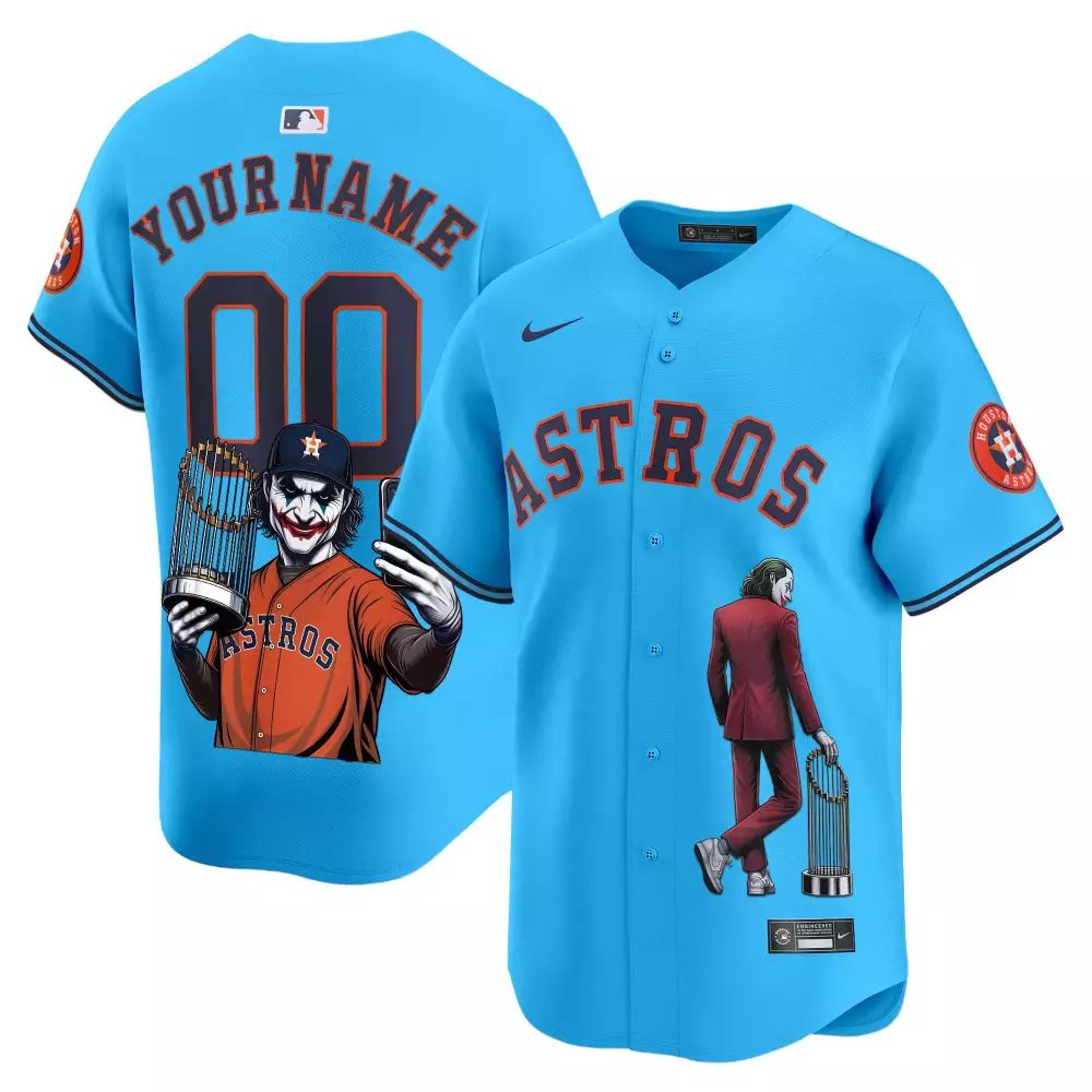 Custom Astros Jersey Light Blue Joker Men Orange Navy Stitched