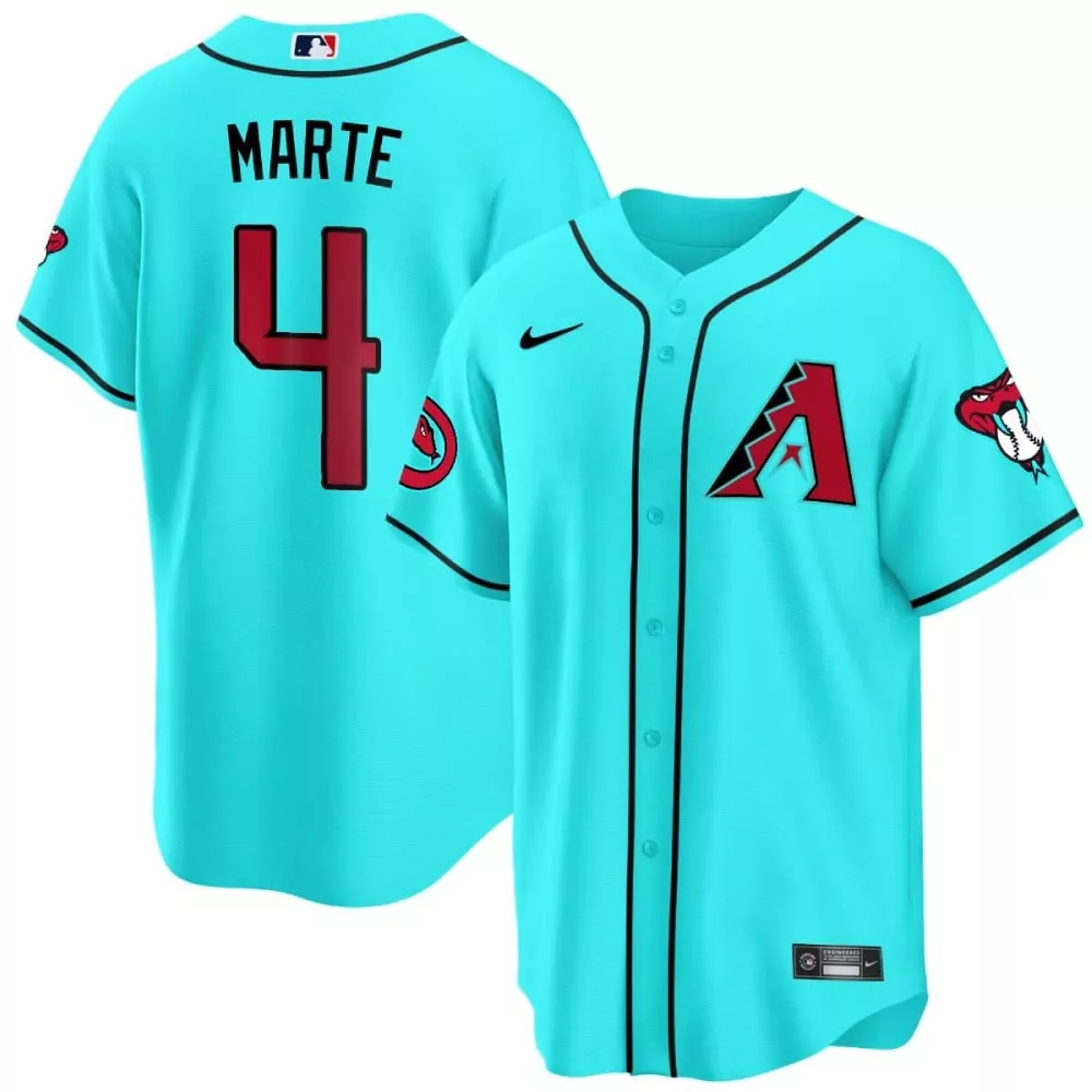 Ketel Marte 4 Jersey Aqua Arizona Diamondbacks Men Black Red Cool Base v2 All Stitched