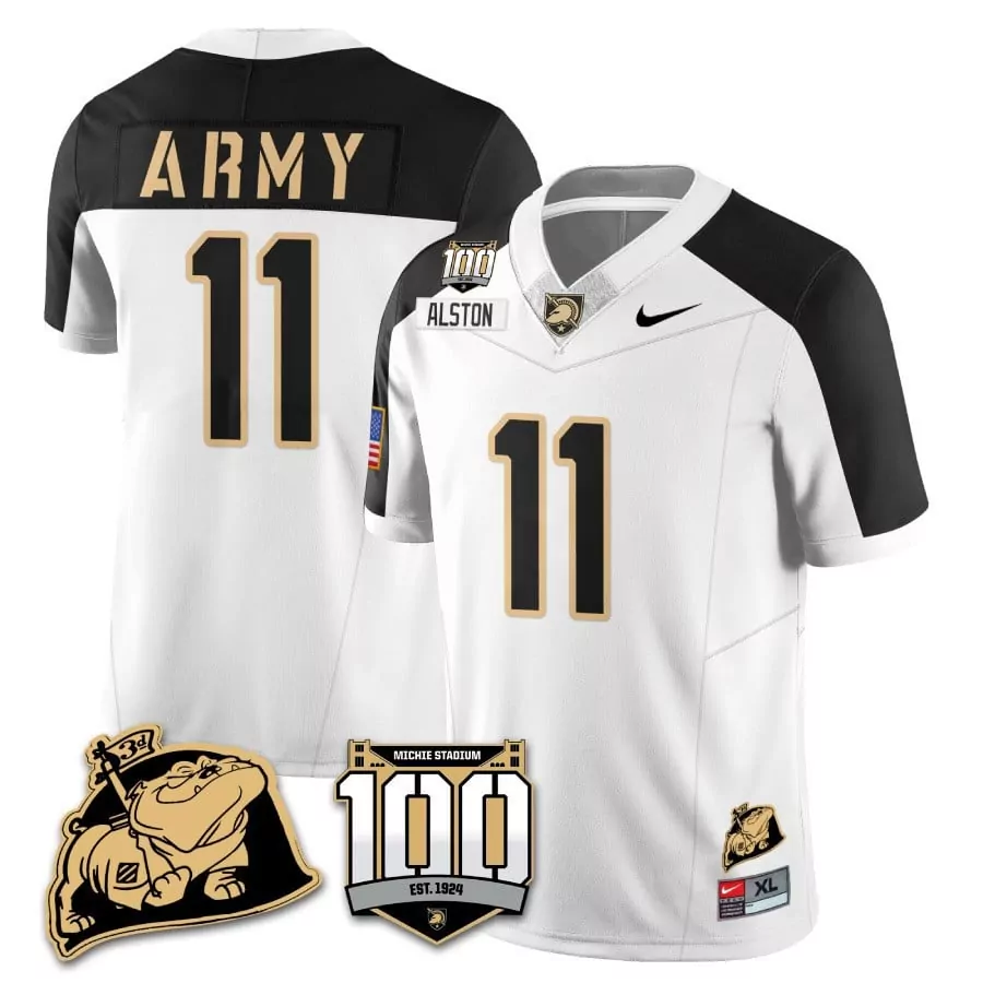 Isaiah Alston 11 Jersey White 100th Anniversary Army Black Knights Mickie Stadium 100 1924 Us Flag