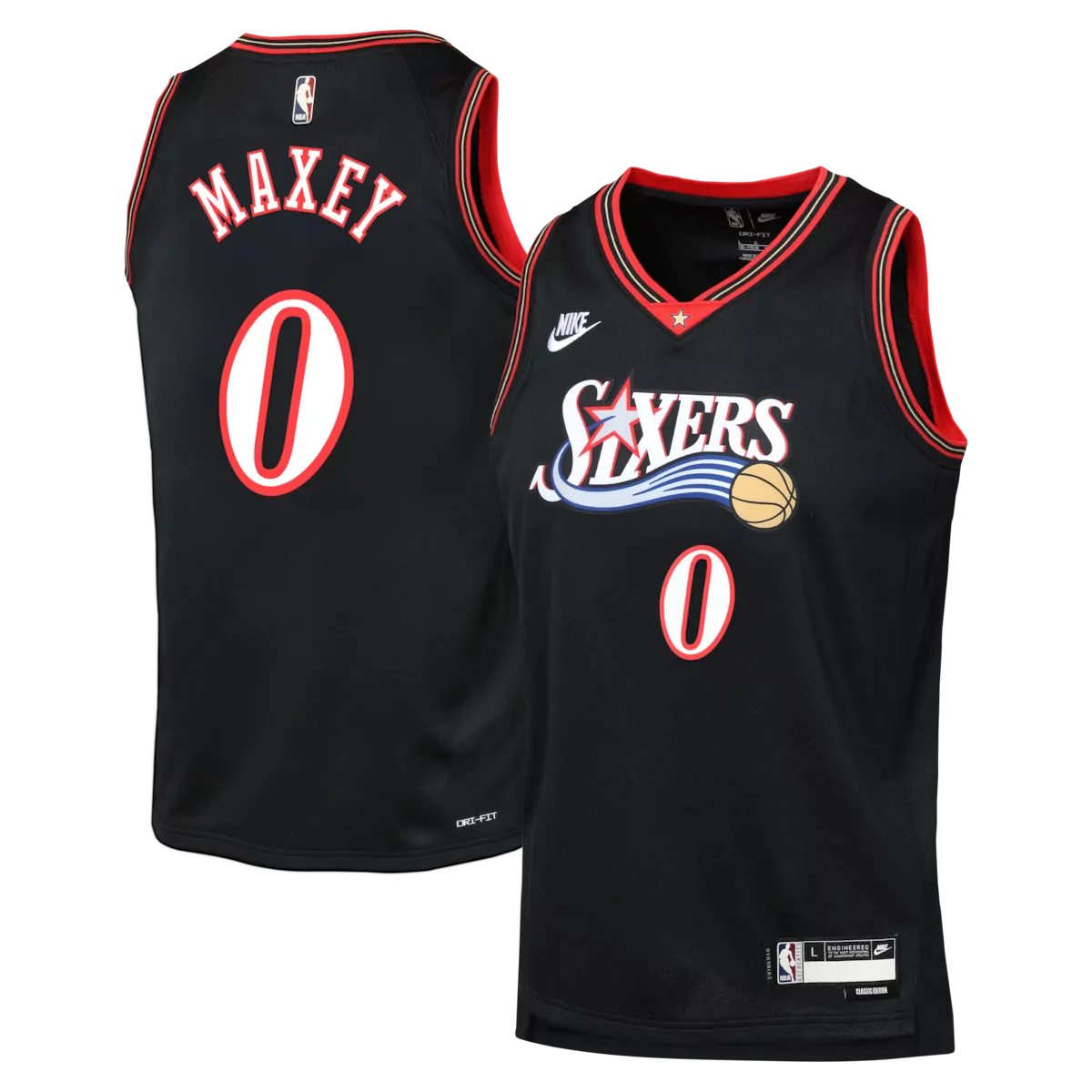 Tyrese Maxey 76ers Jersey Black Men NBA Red White Classic