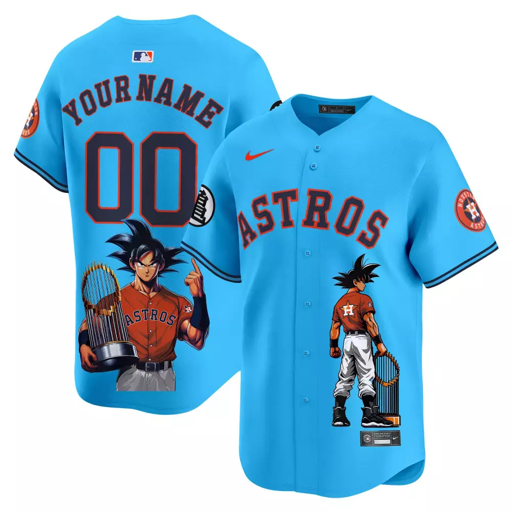 Custom Astros Jersey Blue Goku Houston Men Design Orange Black White Stitched