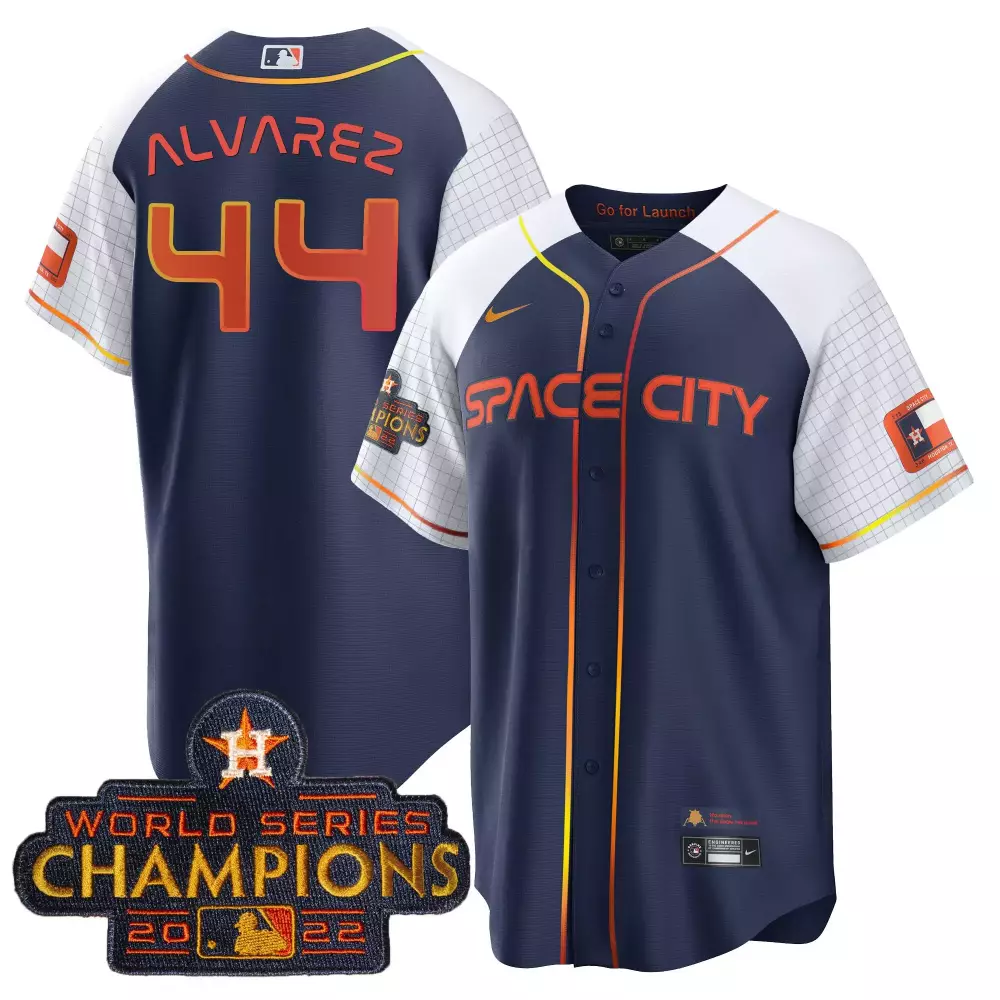 Alvarez Space 44 Houston Astros Jersey Navy Blue City World Series Champions 2022