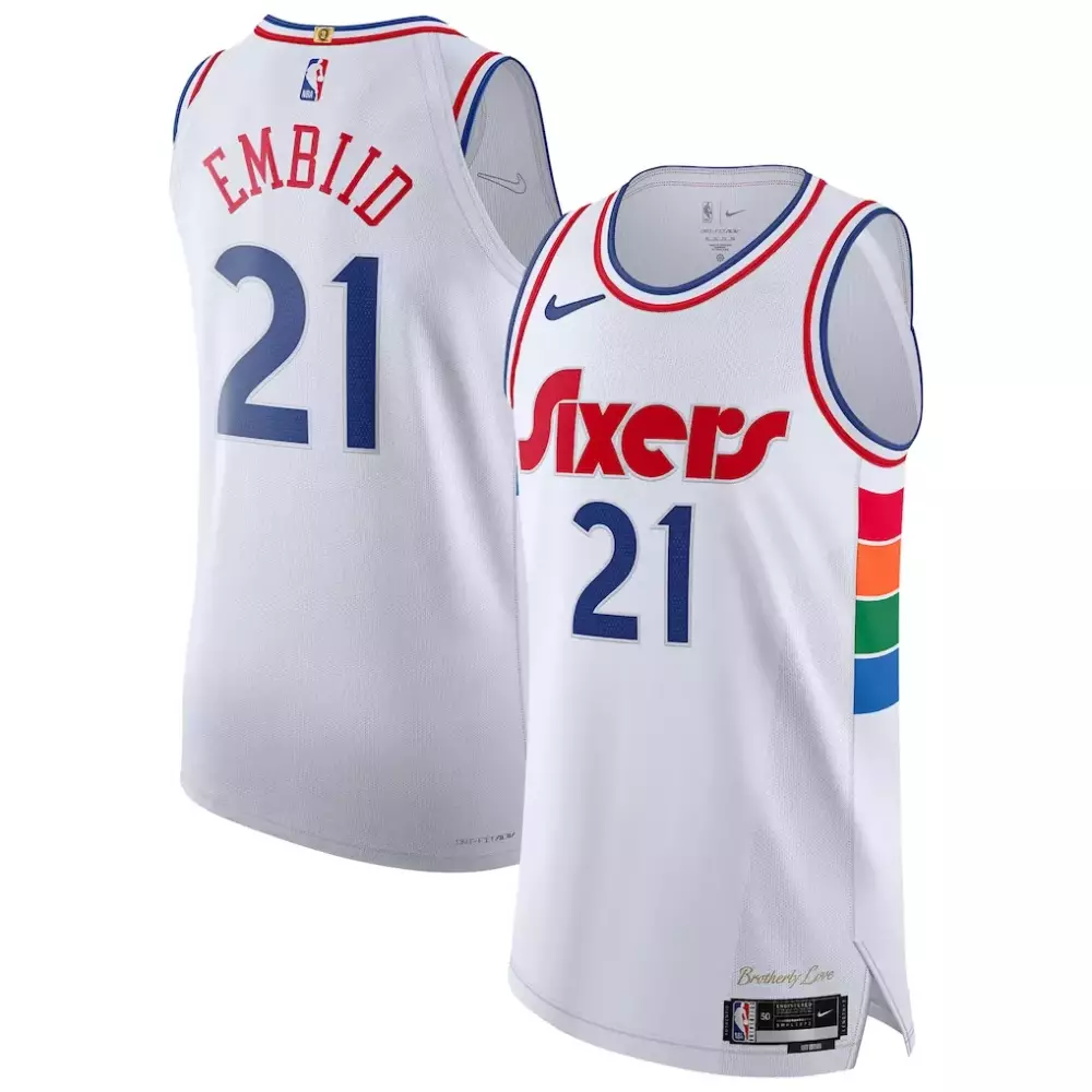 Joel Embiid 21 Philadelphia 76ers Jersey White Brotherly Love Men Alternate Red Blue