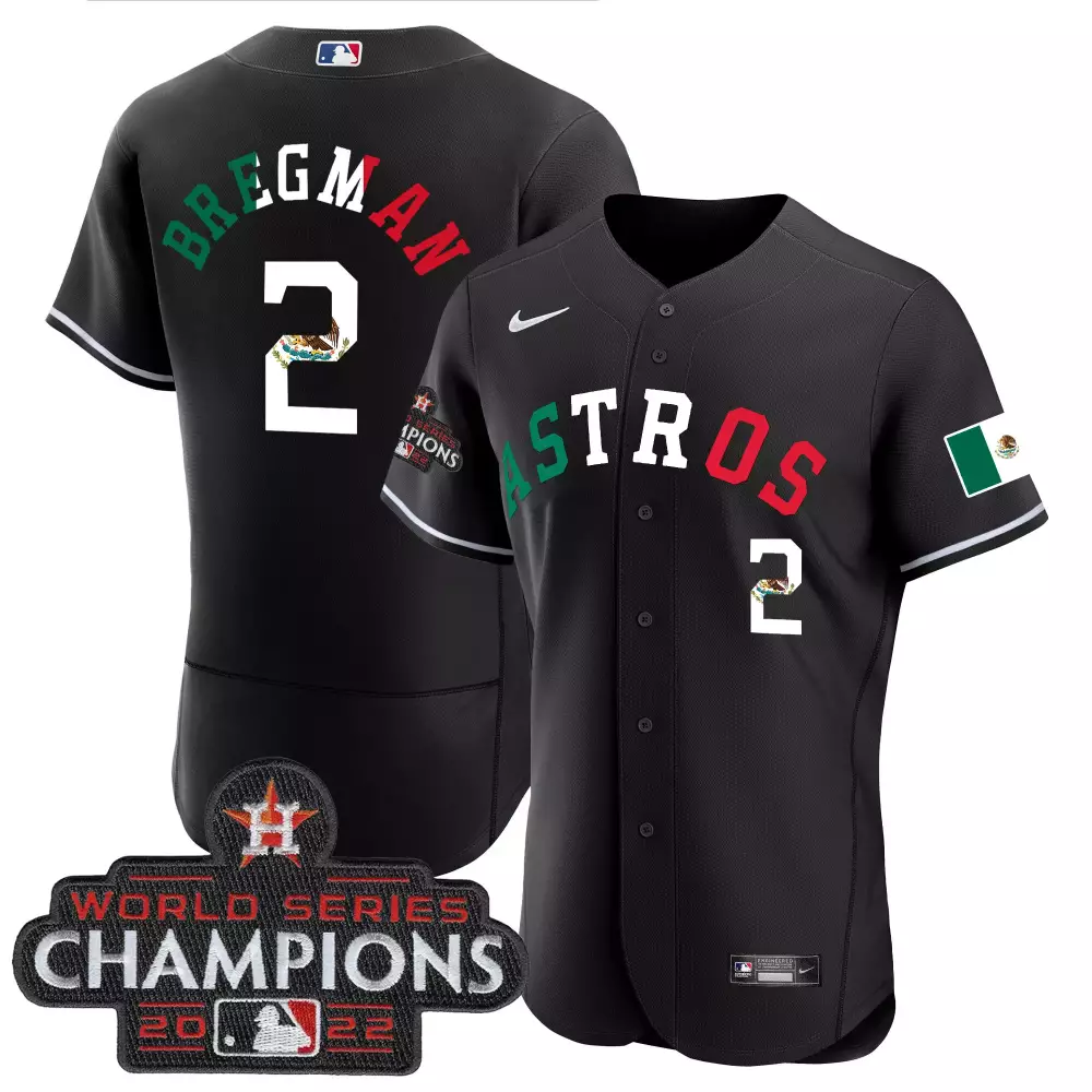 Alex Bregman 2 Astros Jersey Black Mexico Day World Series Champions 2022 Postseason