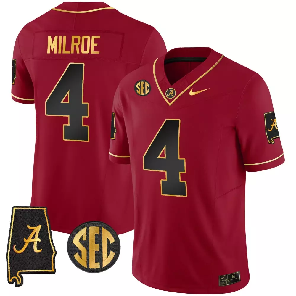 Jalen Milroe 4 Jersey Crimson Alabama Tide State Outline Men Black Gold Vapor Limited