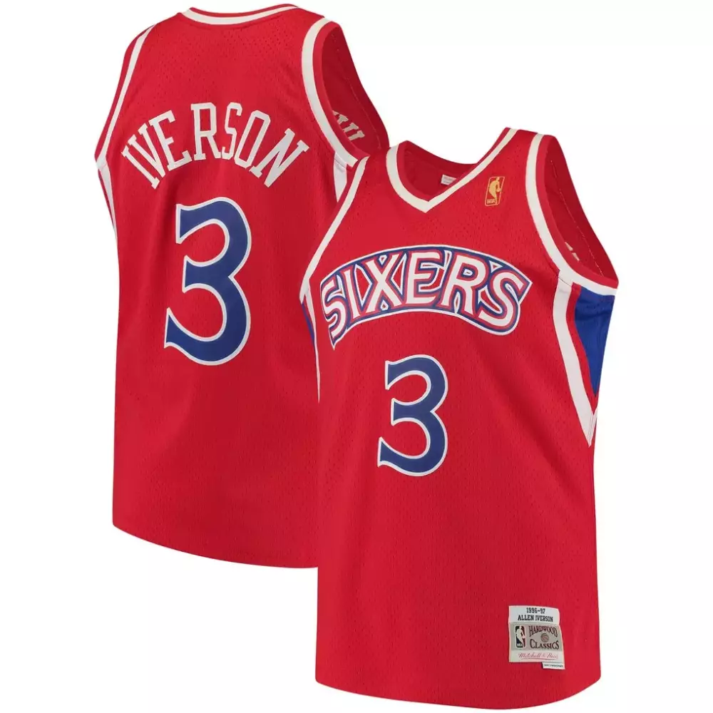 Allen Iverson 3 Sixers Jersey Red Hardwood Classics Men Blue White Swingman