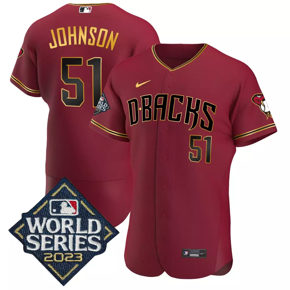Randy Johnson 51 Jersey Maroon World Series 2023 Arizona Diamondbacks Men Gold All