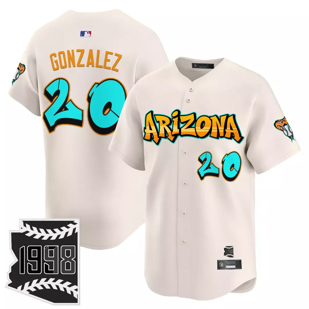 Gonzalez 20 Arizona Diamondbacks Jersey Off-white 1998 Throwback Map Men Teal Orange