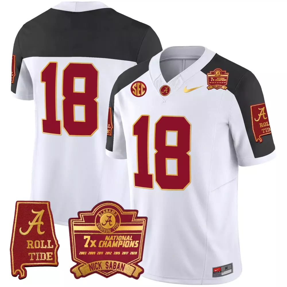 Nick Saban 18 Jersey White 7x National Champions Alabama Crimson Tide 'a' Roll 2020
