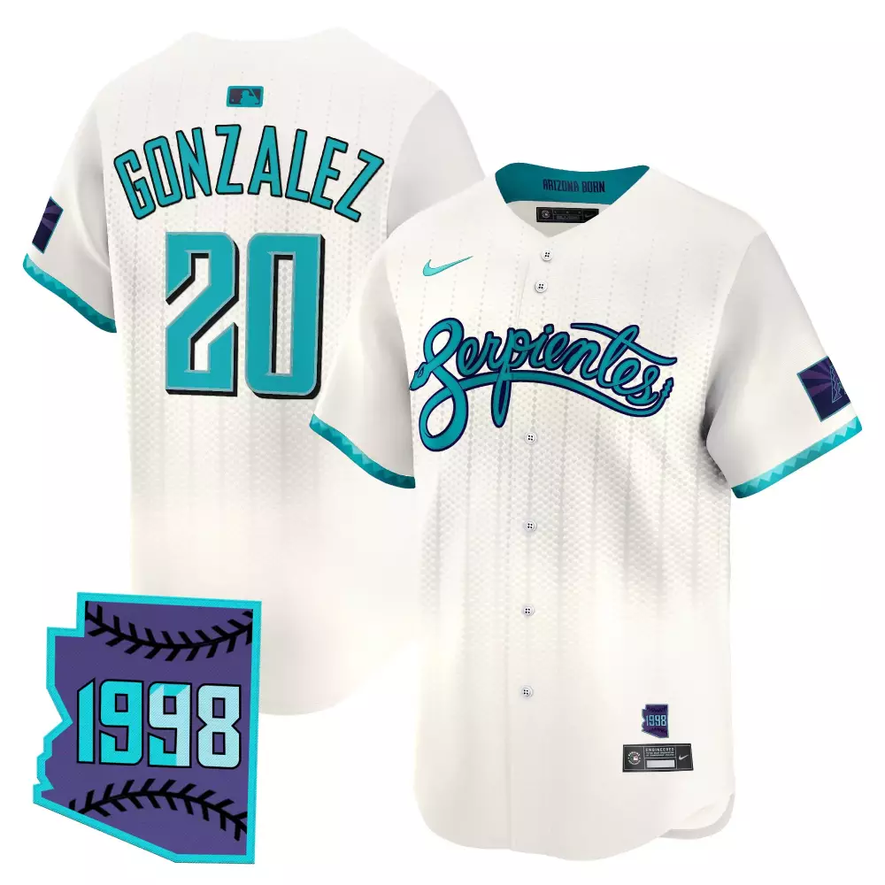 Nick Gonzales 20 Jersey White 1998 Season Arizona Diamondbacks Born Men Teal Purple