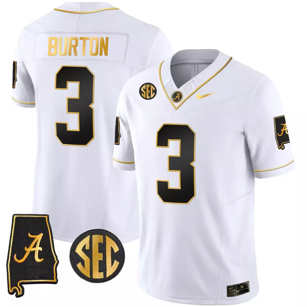 Jermaine Burton 3 Jersey White Alabama Crimson Tide Men Black Gold Vapor Limited