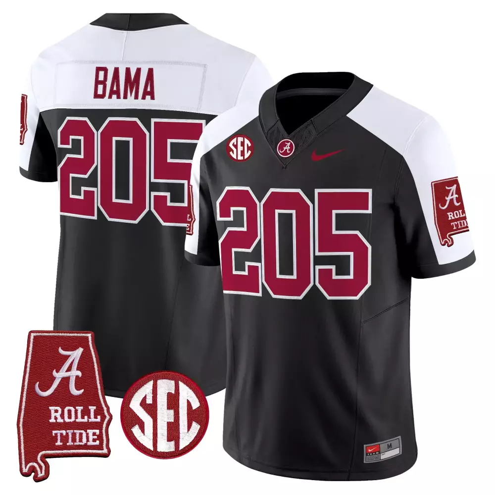 Bama SEC Alabama Crimson Tide Jersey Black State Outline Men White Vapor Stitched