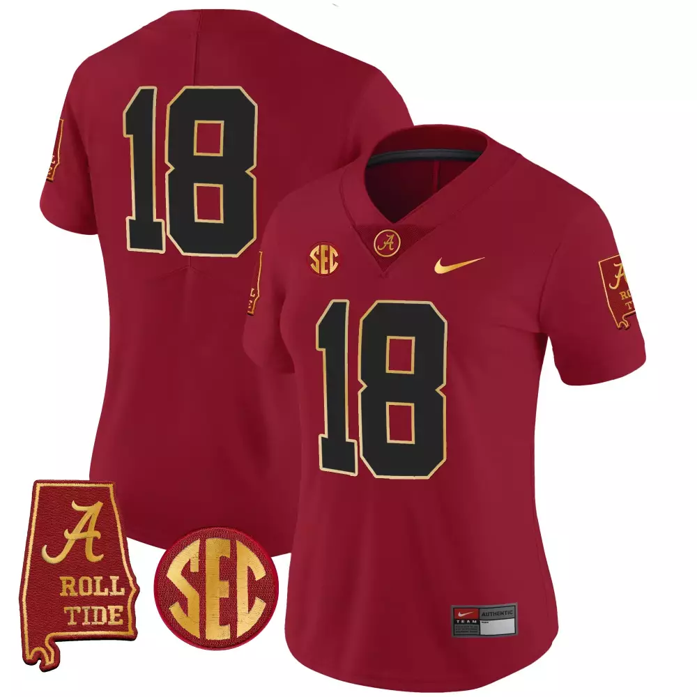 Custom Alabama Crimson Tide 18 Jersey Roll Women Black Gold Vapor v2 All Stitched