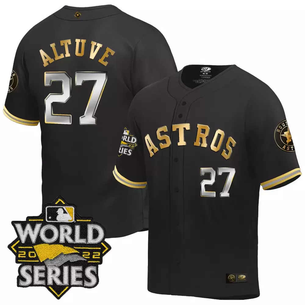 Jose Altuve 27 Astros Jersey Black World Series 2022 Men Gold Silver Limited Classic