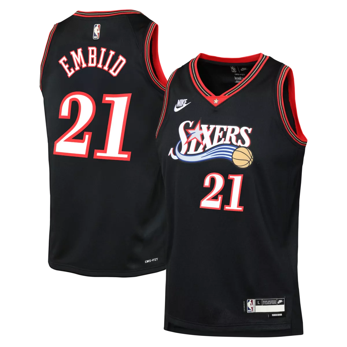 Joel Embiid 21 Philadelphia 76ers Jersey Black Men Red White Classic