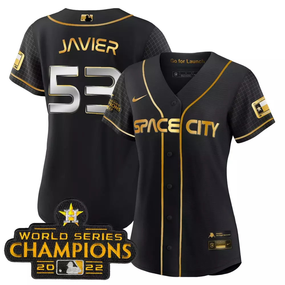 Cristian Javier 53 Space City Jersey Black World Series Champions 2022 Men Gold All