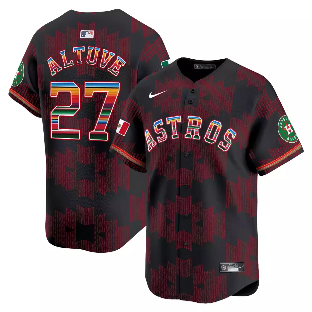 Altuve Mexico 27 Astros Jersey Black Mexican Flag Men Custom Design Red White Green
