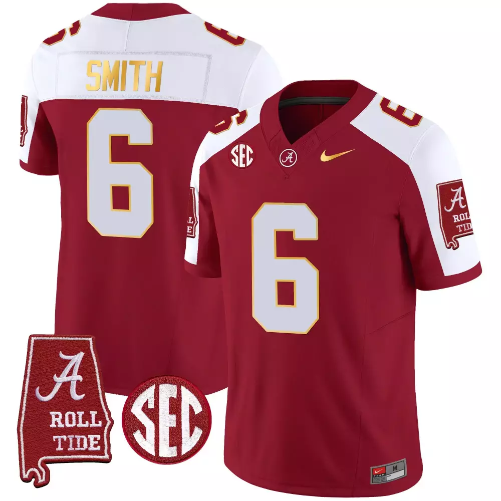 Devonta Smith 6 Jersey Crimson Ncaa Alabama Tide State Outline 2023 Men White Gold