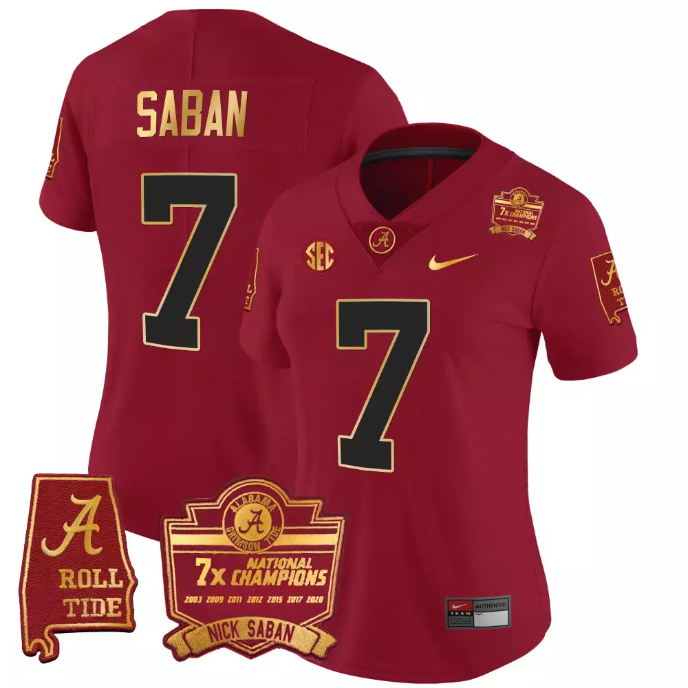 Nick Saban 7 Alabama Crimson Tide Jersey National Champions 7x Men Black Gold All