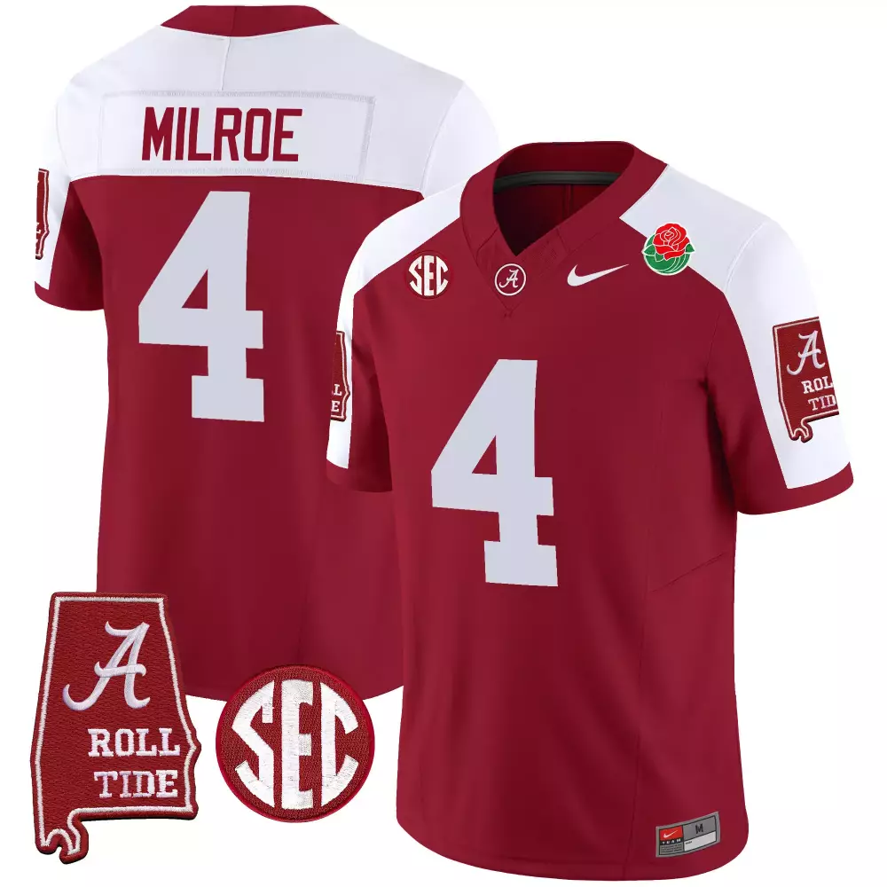 Jalen Milroe 4 Jersey Crimson Rose Bowl Alabama Tide Men White Alternate Vapor All
