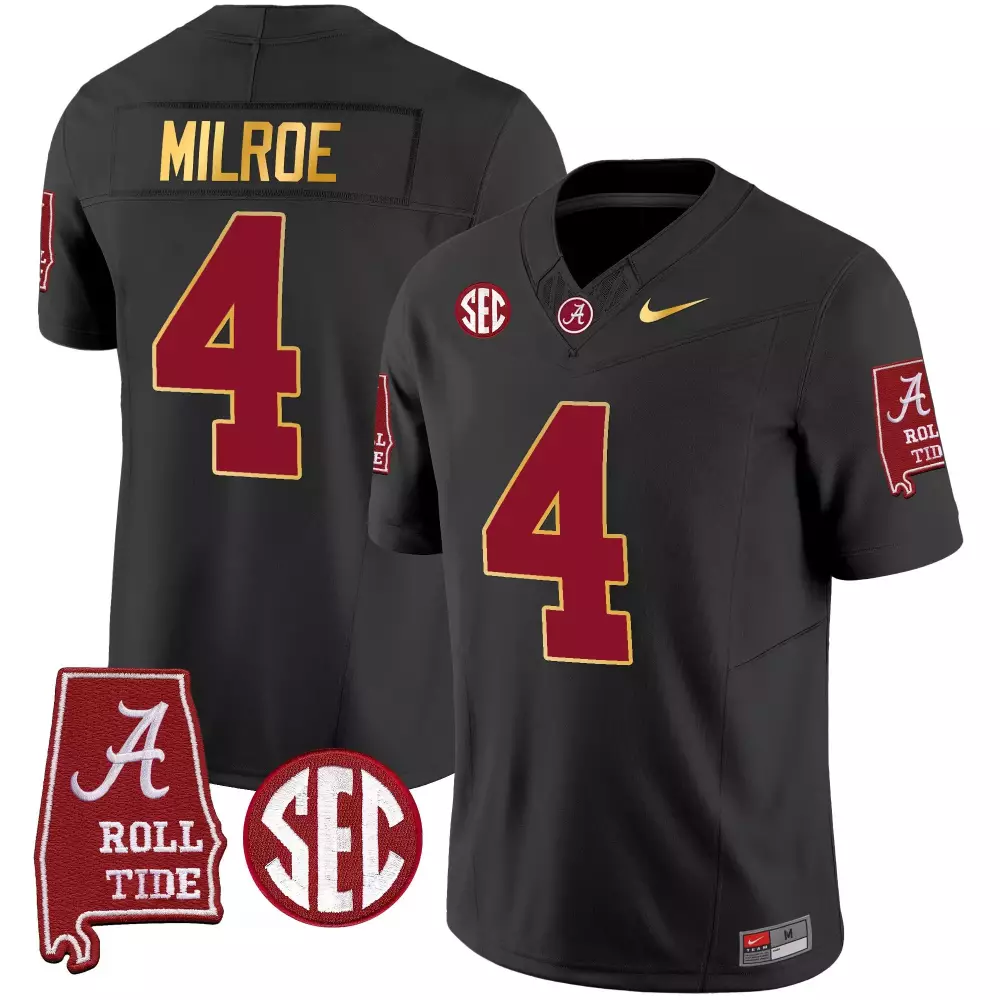 Jalen Milroe 4 Jersey Black Alabama Crimson Tide Men Gold Vapor All Stitched