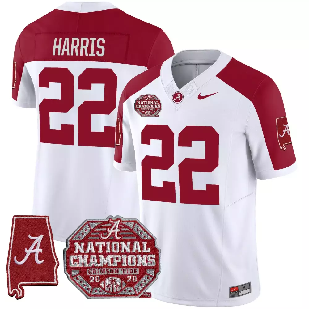 Najee Harris 22 Jersey White Alabama Crimson Tide State Shape Men Vapor Limited All